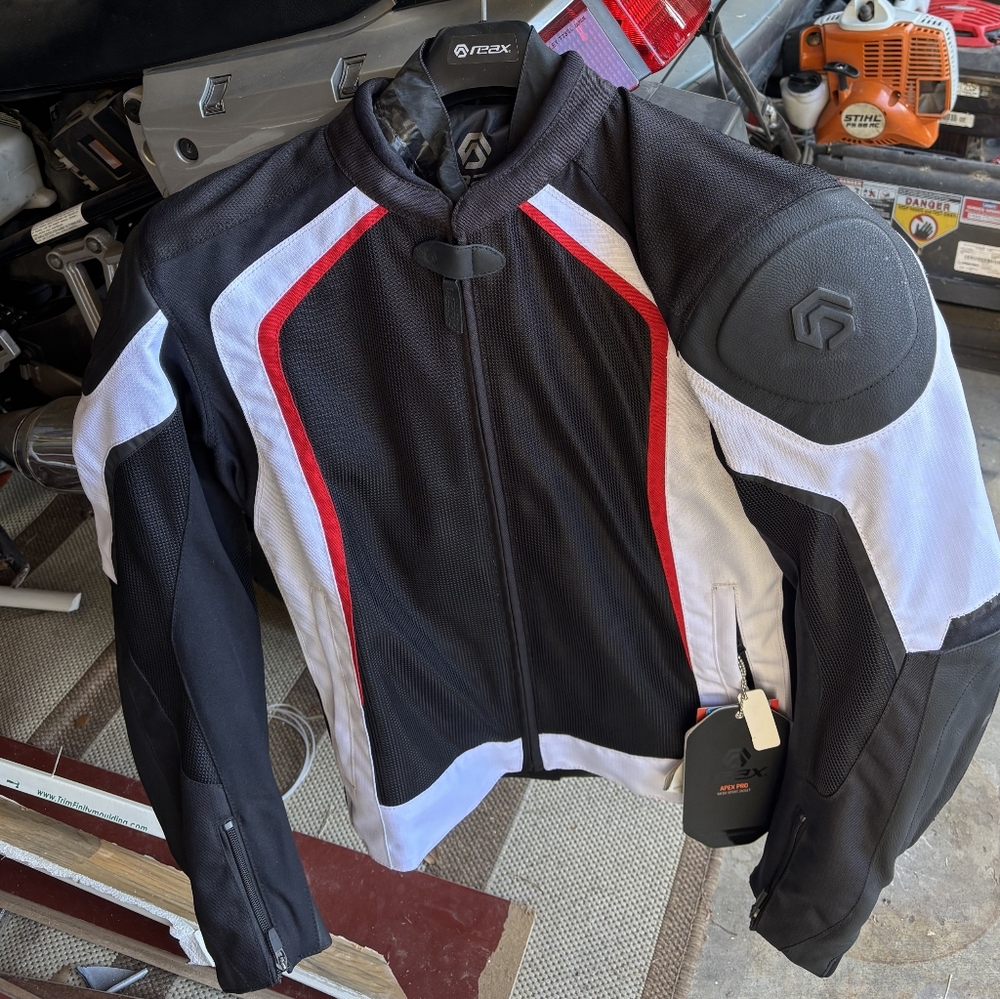 Reax Apex Pro Black and White Men's Motorcycle Jacket - Picture 3 of 3